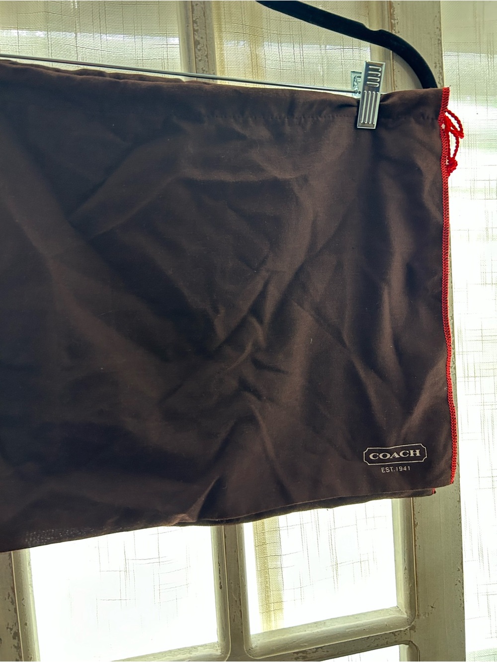 2 vintage COACH dust bags Brown with Red Trim / cinch string - Picture 6 of 6